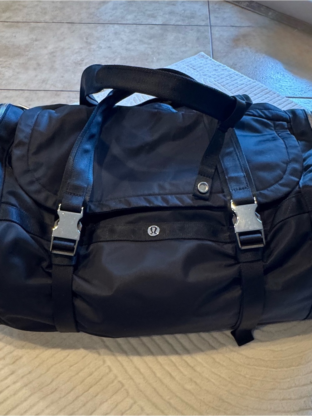 Lululemon Black Duffel with Silver Hardware